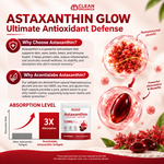 Clean Organics Astaxanthin 12mg softgels, triple strength antioxidant supplement, shown in a bottle with softgel capsules.